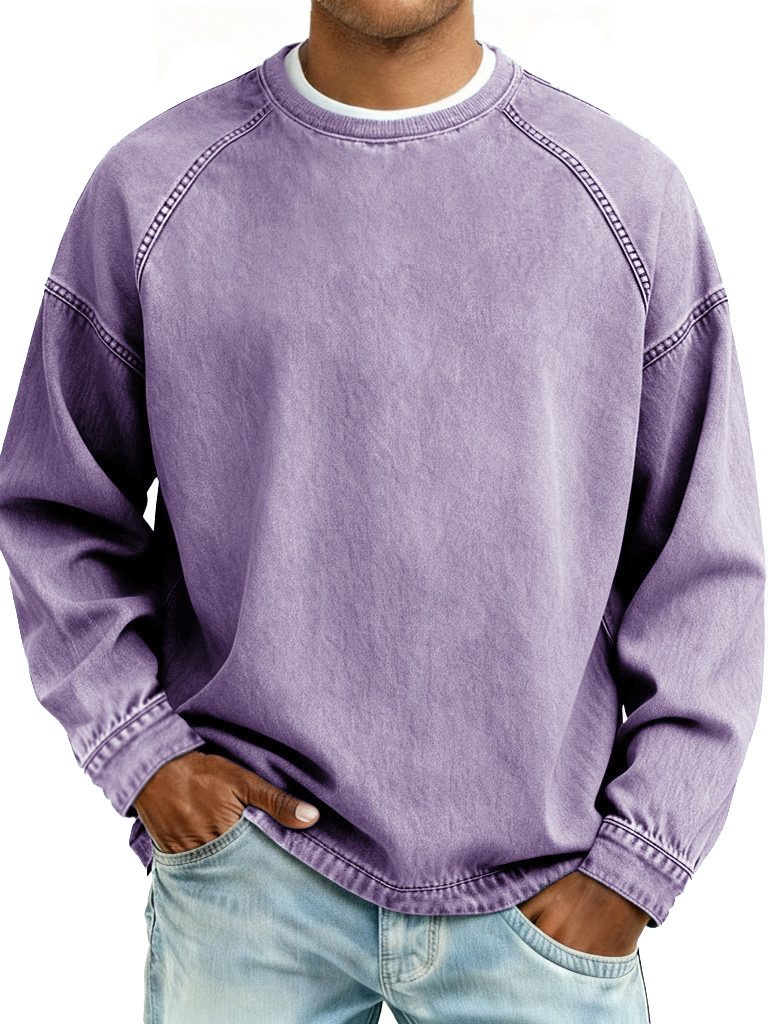Men's Retro Fashion Distressed Crew Neck Long-Sleeve Loose Sweatshirt