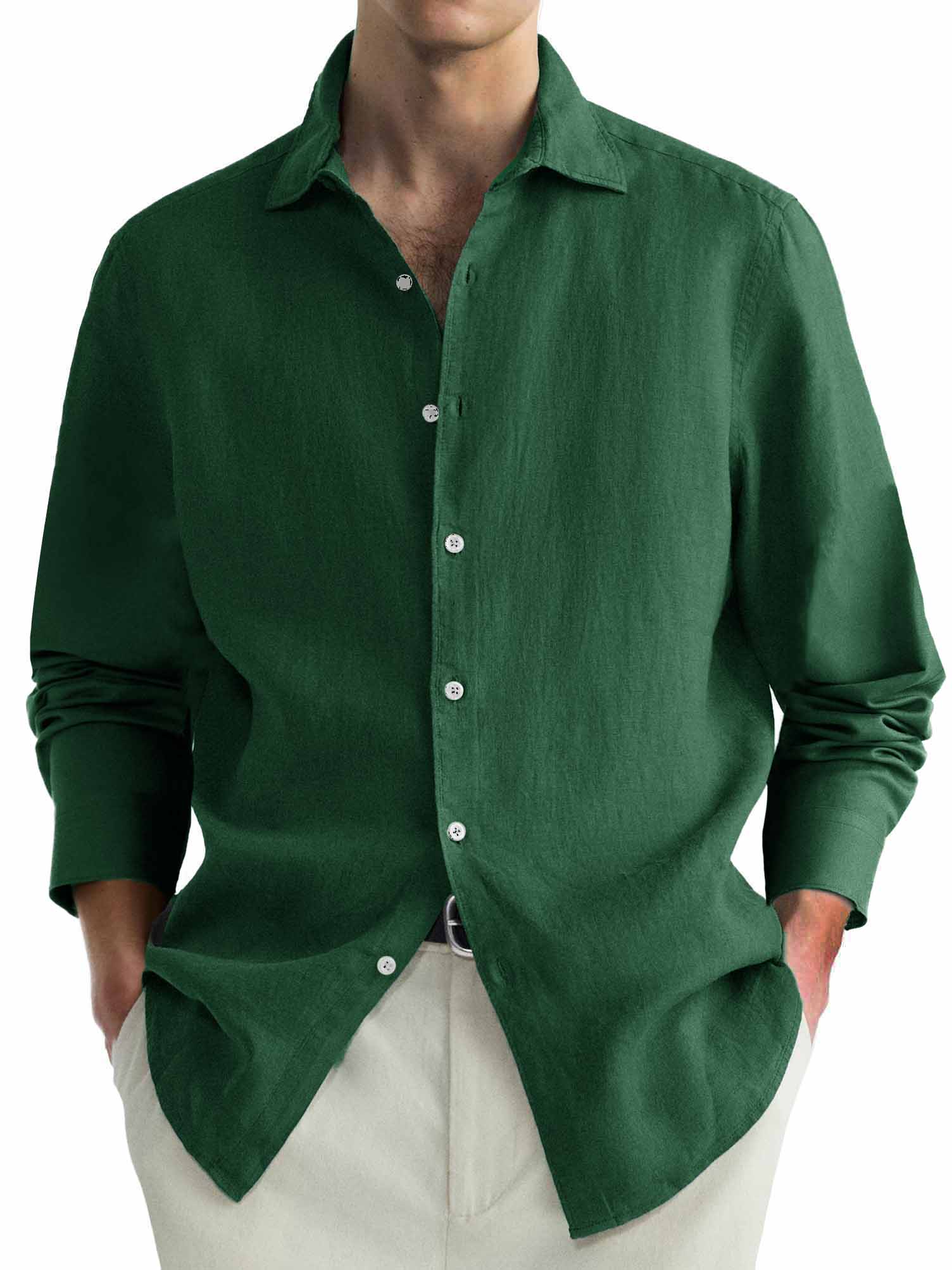 Men's Casual Simple Lapel Long Sleeve Shirt