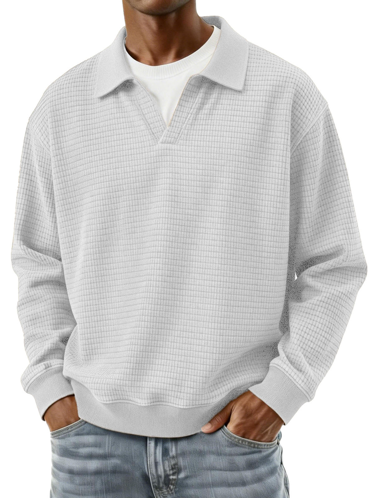 Stylish Casual Loose Corduroy Fabric V-shaped Lapel Long-sleeved Polo Shirt