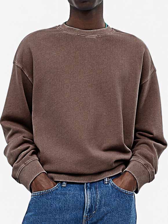 Men's Fashionable Casual Distressed Washed Long-sleeved Crew Neck Sweatshirt