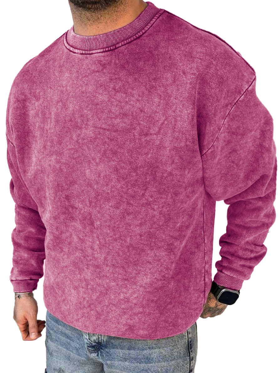 Men's Fashion Casual Washed Distressed Long Sleeve Round Neck Sweatshirt
