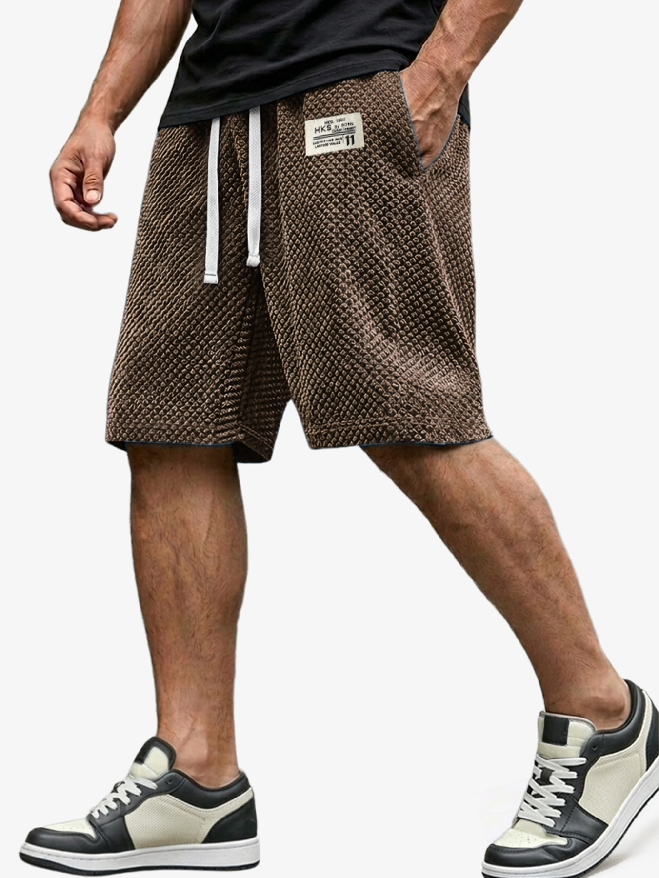 Men's Casual Loose-fitting Shorts With Textured Embroidered Logo