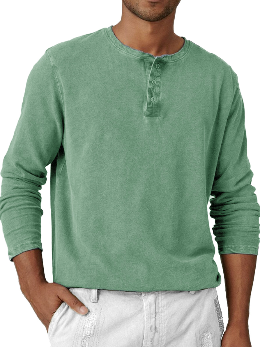 Men's Fashion Retro Distressed Round Neck Long Sleeve Henley Shirt