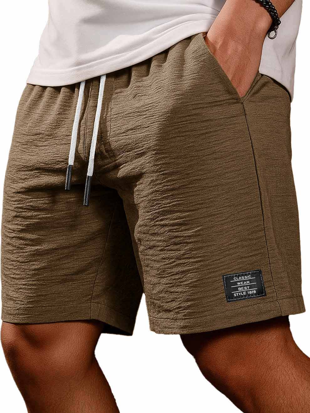 Men's Fashion Casual Daily Pleated Fabric Embroidered Logo Pocket Shorts