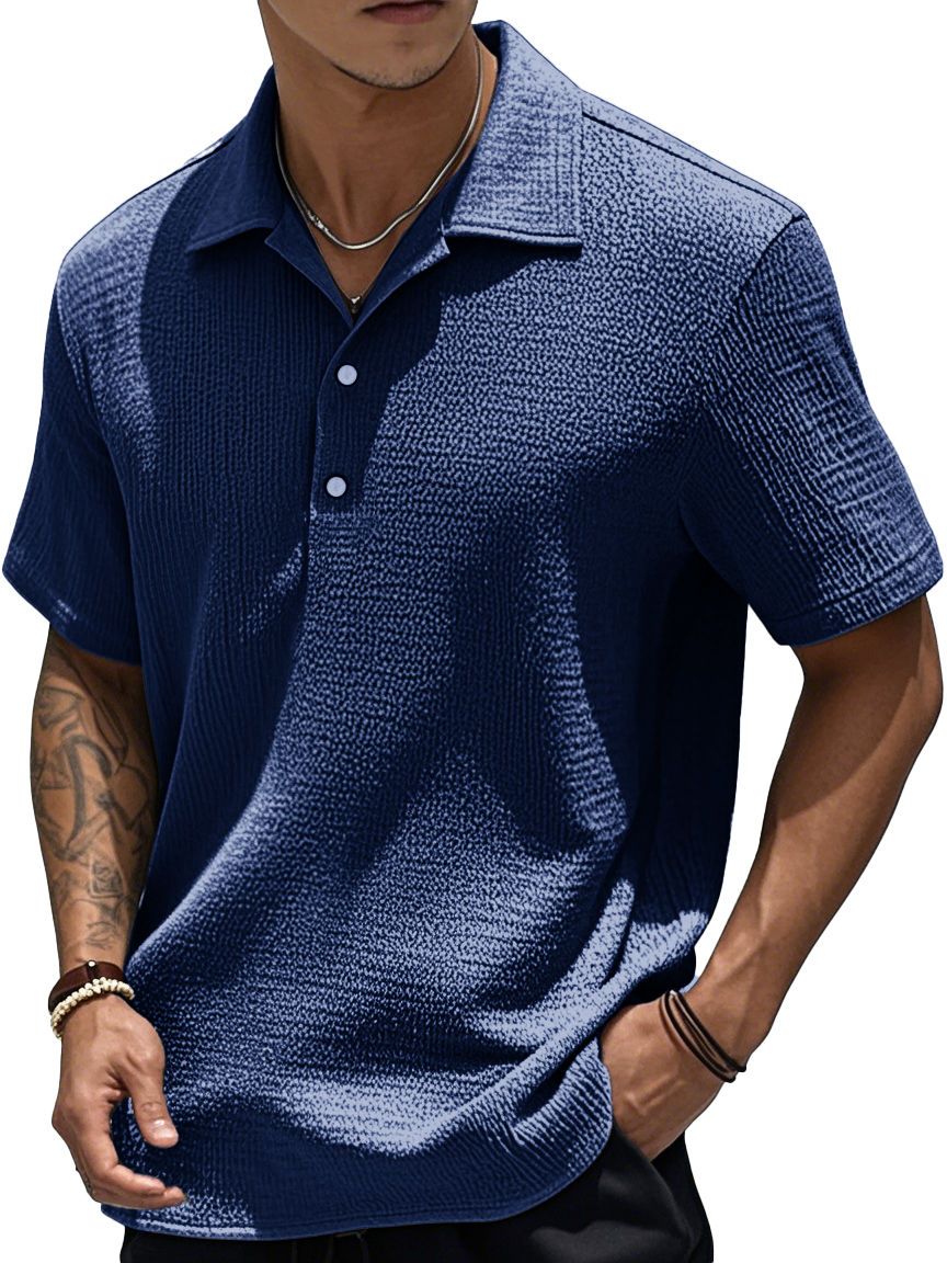 Men's Fashion Retro Pleated Fabric Short-sleeved Polo Shirt 