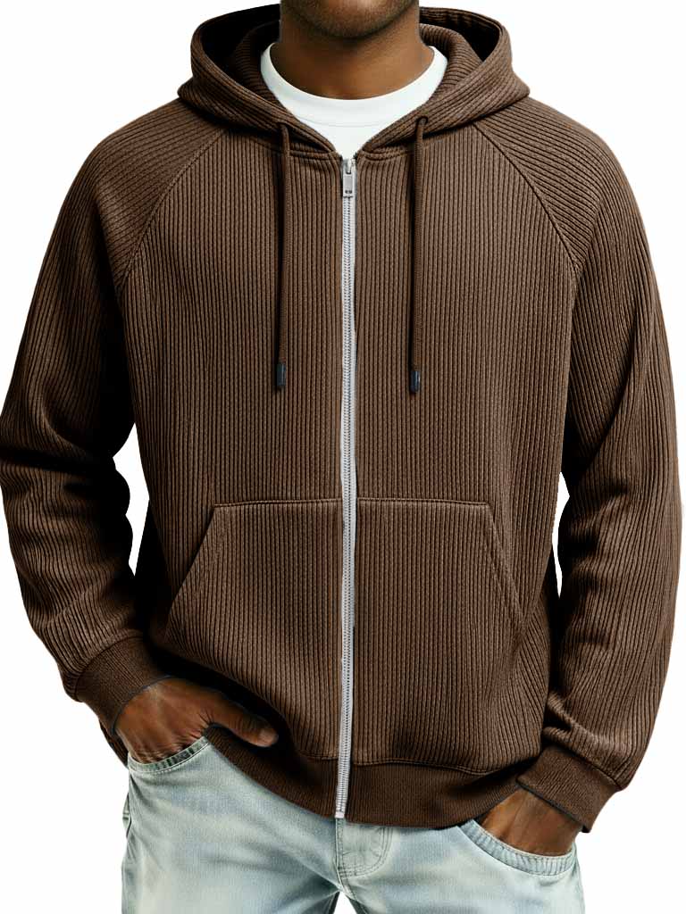 Men's Fashion Sporty Ribbed Fabric Raglan Sleeve Pocket Cardigan Jacket