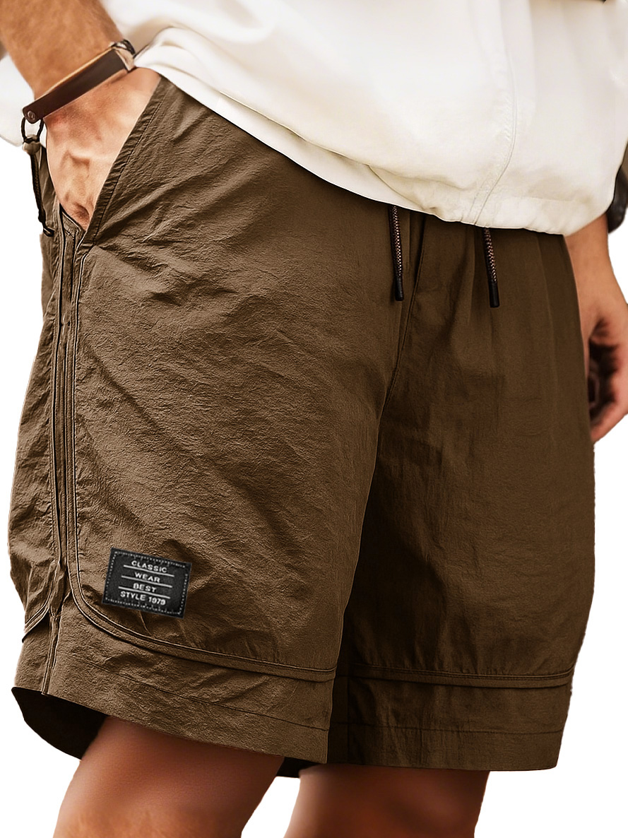 Men's Retro Outdoor Workwear Sports Quick-drying Embroidered Logo Elastic Waist Drawstring Pocket Shorts 