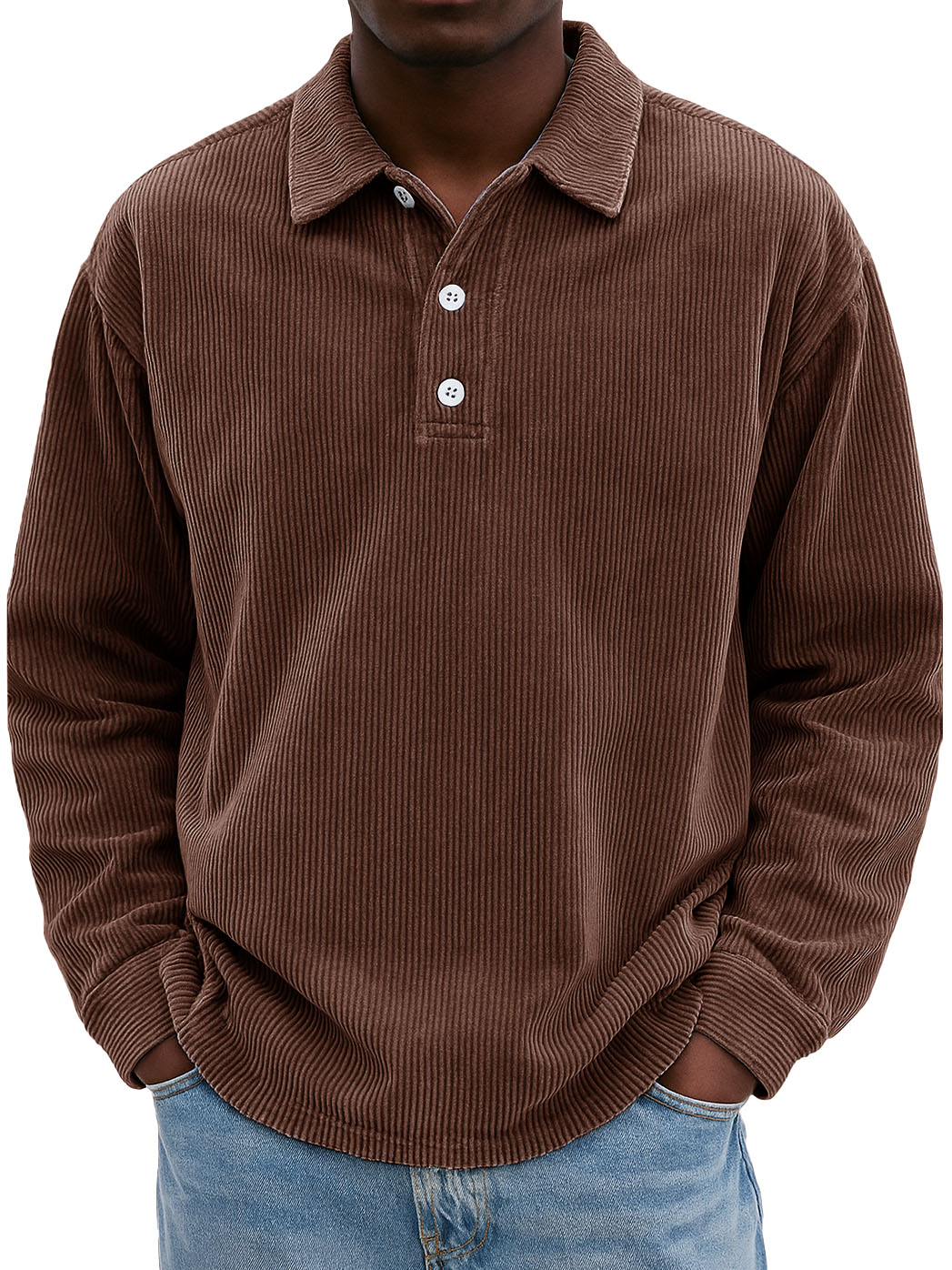 Men's Stylish Retro Casual Corduroy Lapel Long-sleeved Polo Shirt 
