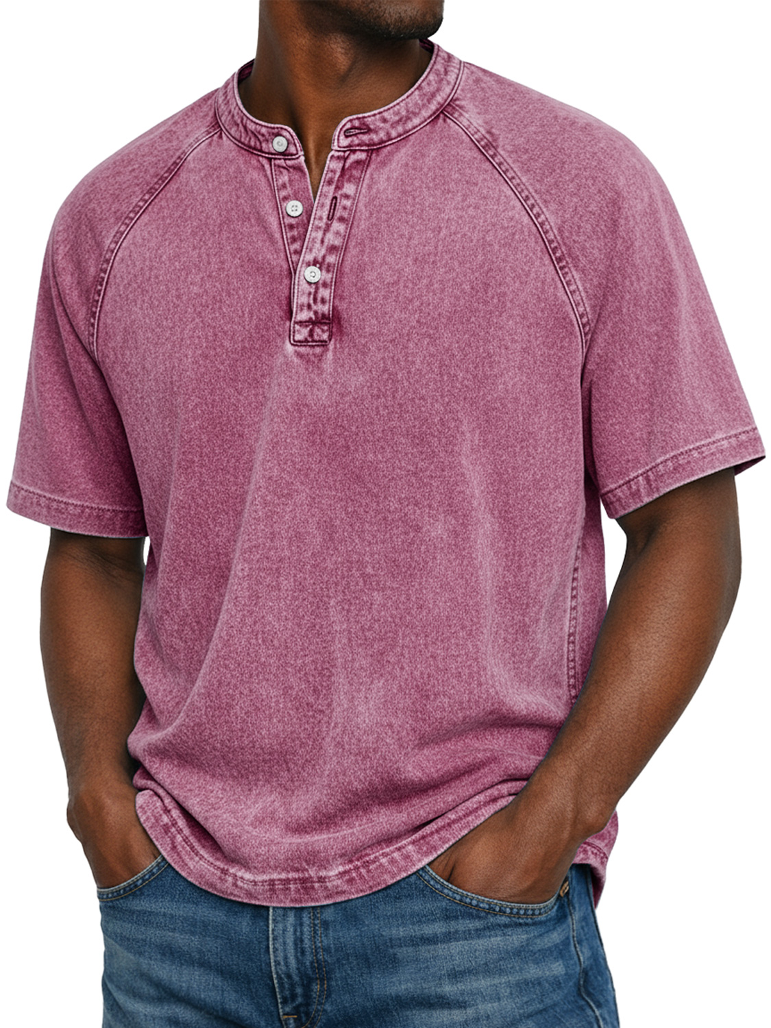 Men's Vintage Raglan Short-sleeved Henley Shirt