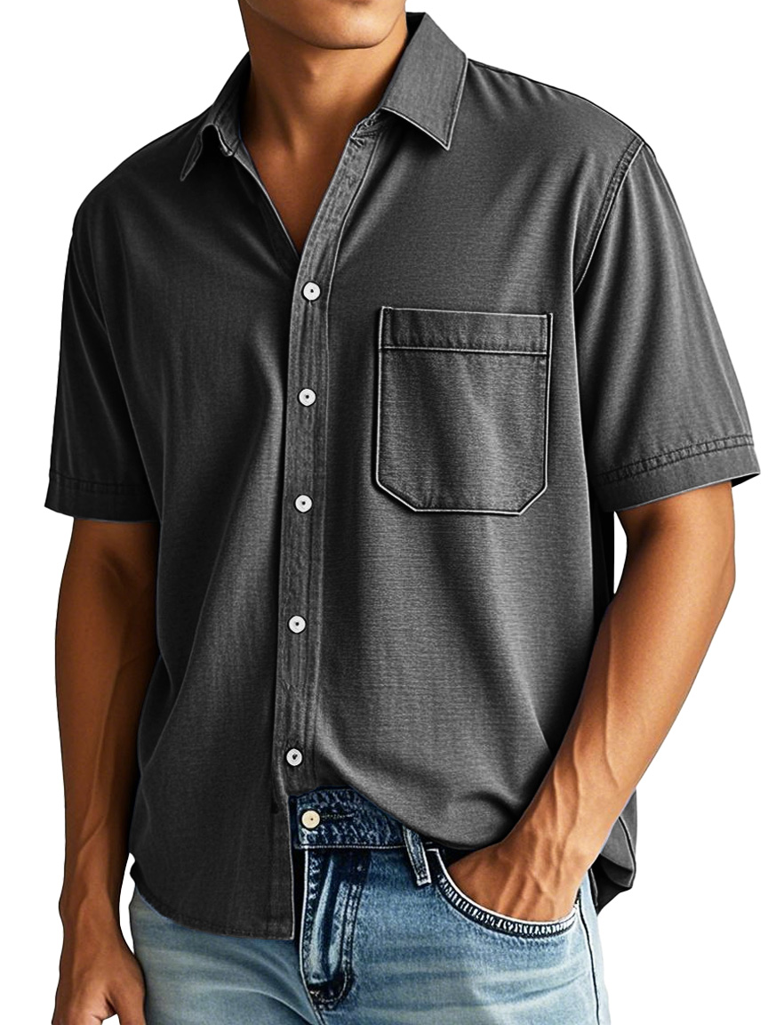 Men's Fashion Casual Lapel Pocket Short-sleeved Shirt