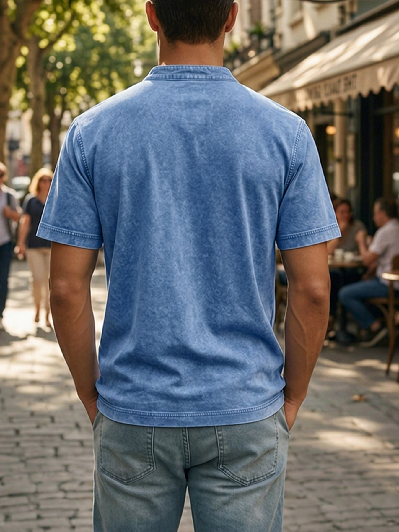 Men's Retro Casual Stand Collar Button-Down Short Sleeve Henley Shirt