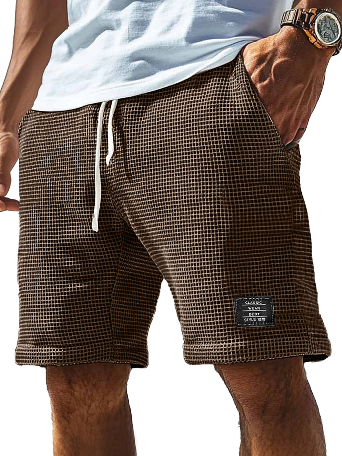 Men's Everyday Corduroy Waffle Embroidered Logo Casual Shorts