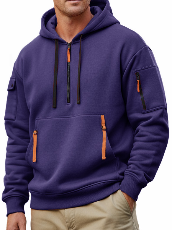 Men's Casual Sportswear Hoodie With Multiple Zipper Pockets