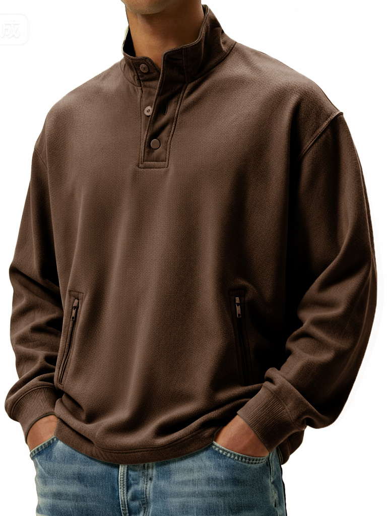 Men's Casual Sportswear Stand-up Collar Sweatshirt With Multiple Zipper Pockets