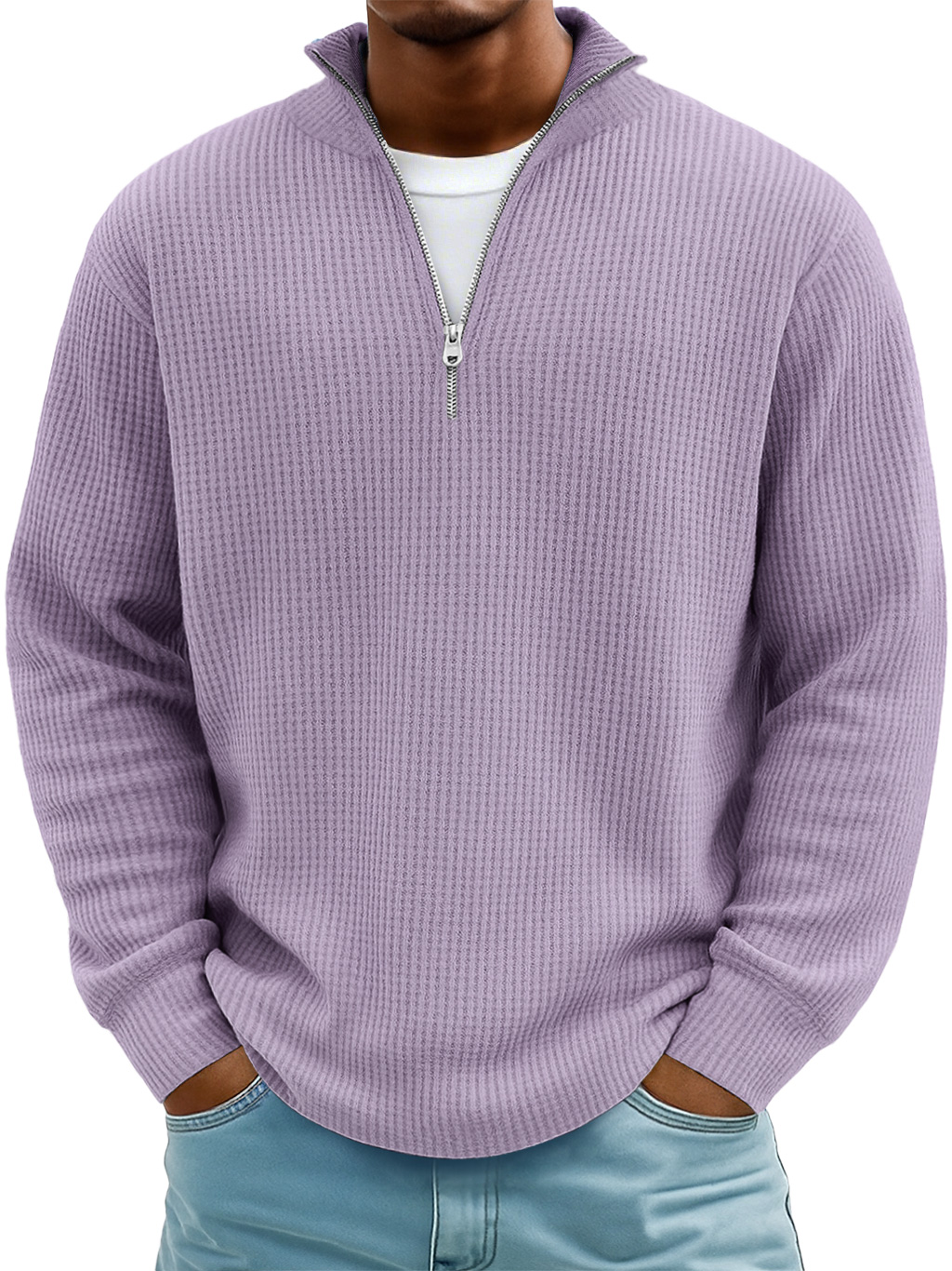 Men's Casual Simple Stand Collar Zipper Long Sleeve T-shirt