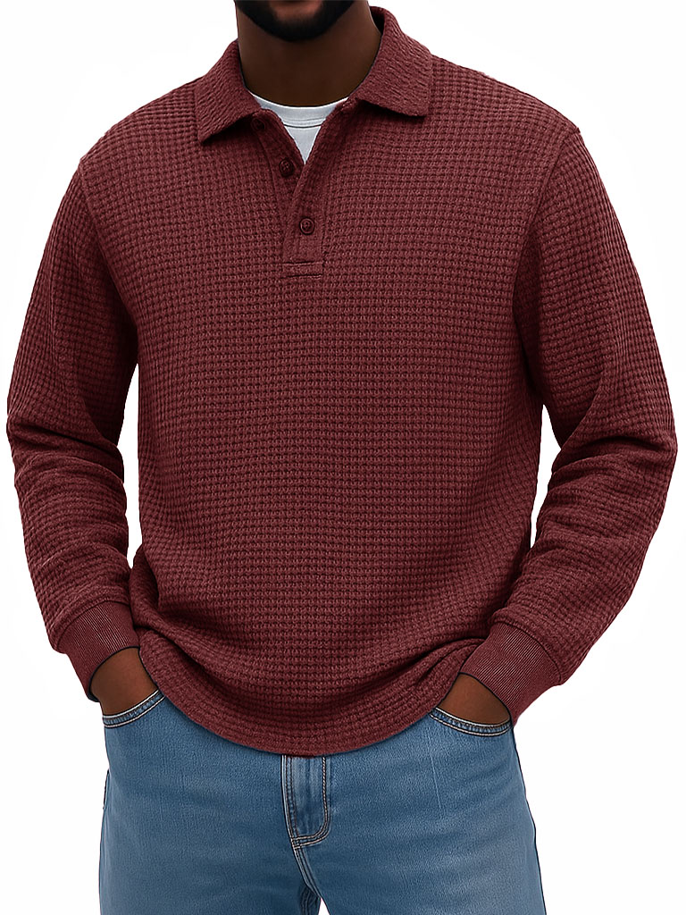Men's Stylish Casual Corduroy Lapel Long-sleeved Polo Shirt 