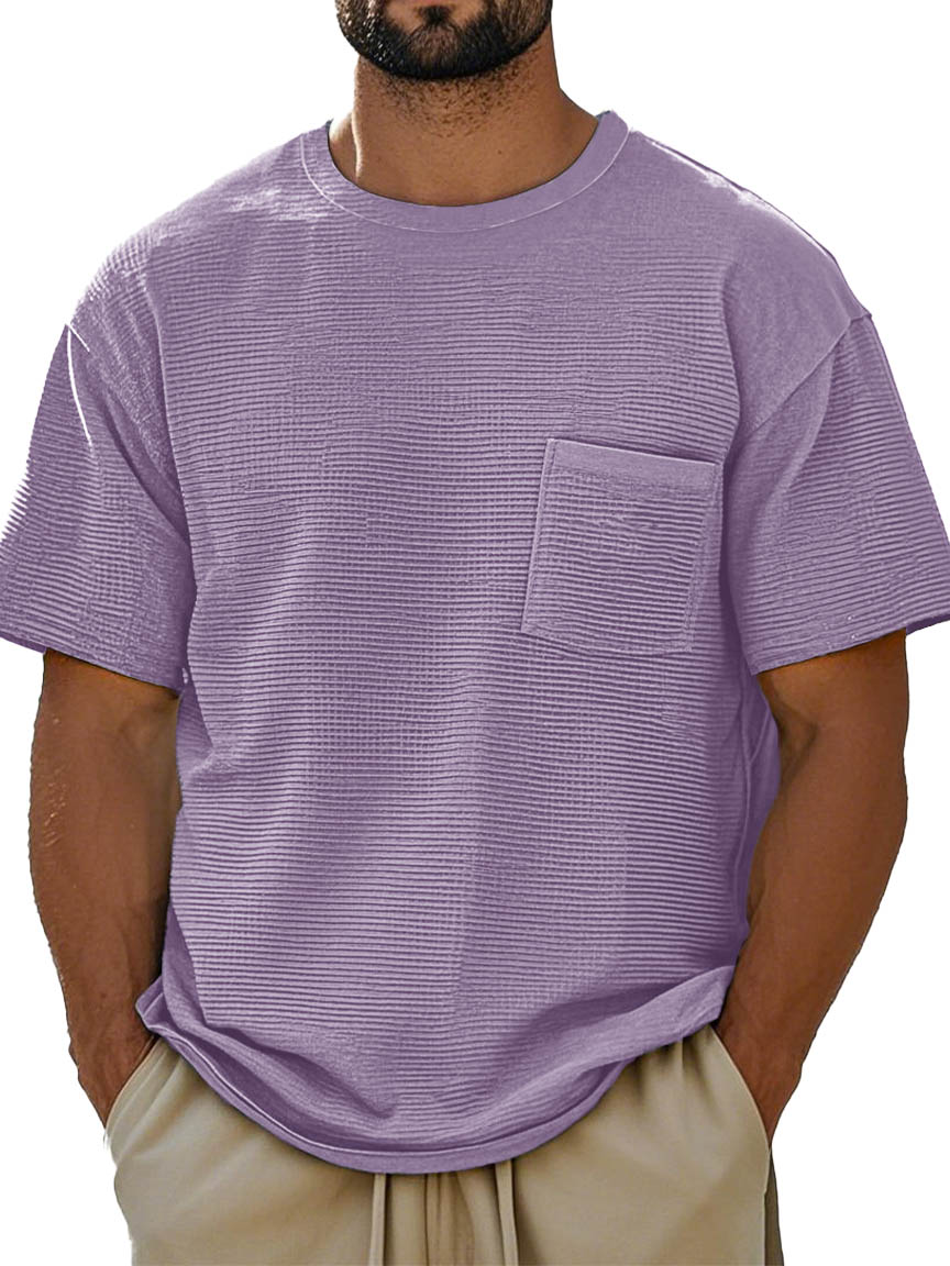 Men's Fashion Retro Texture Fabric Pocket Short-sleeved T-shirt