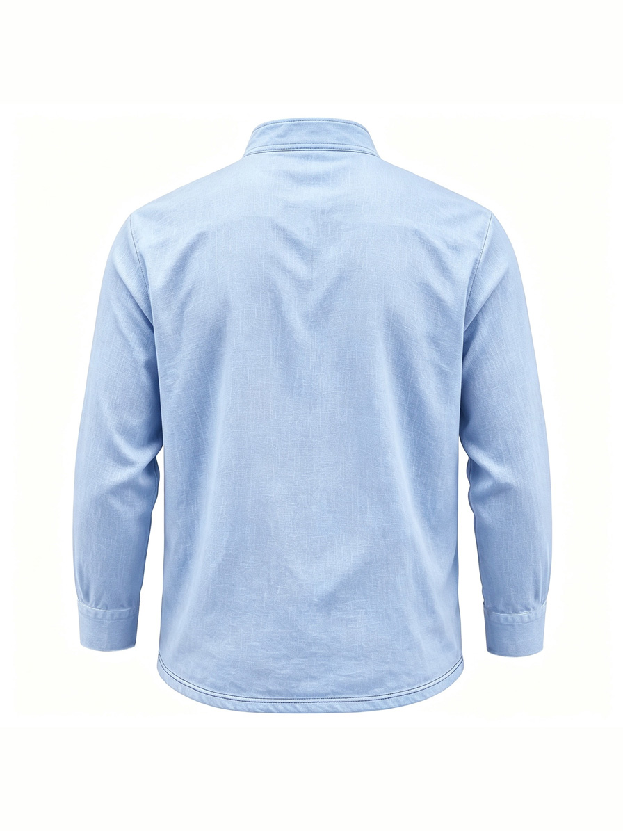 Men's Linen Stand-Collar Zip-Front Casual Long-Sleeve T-Shirt