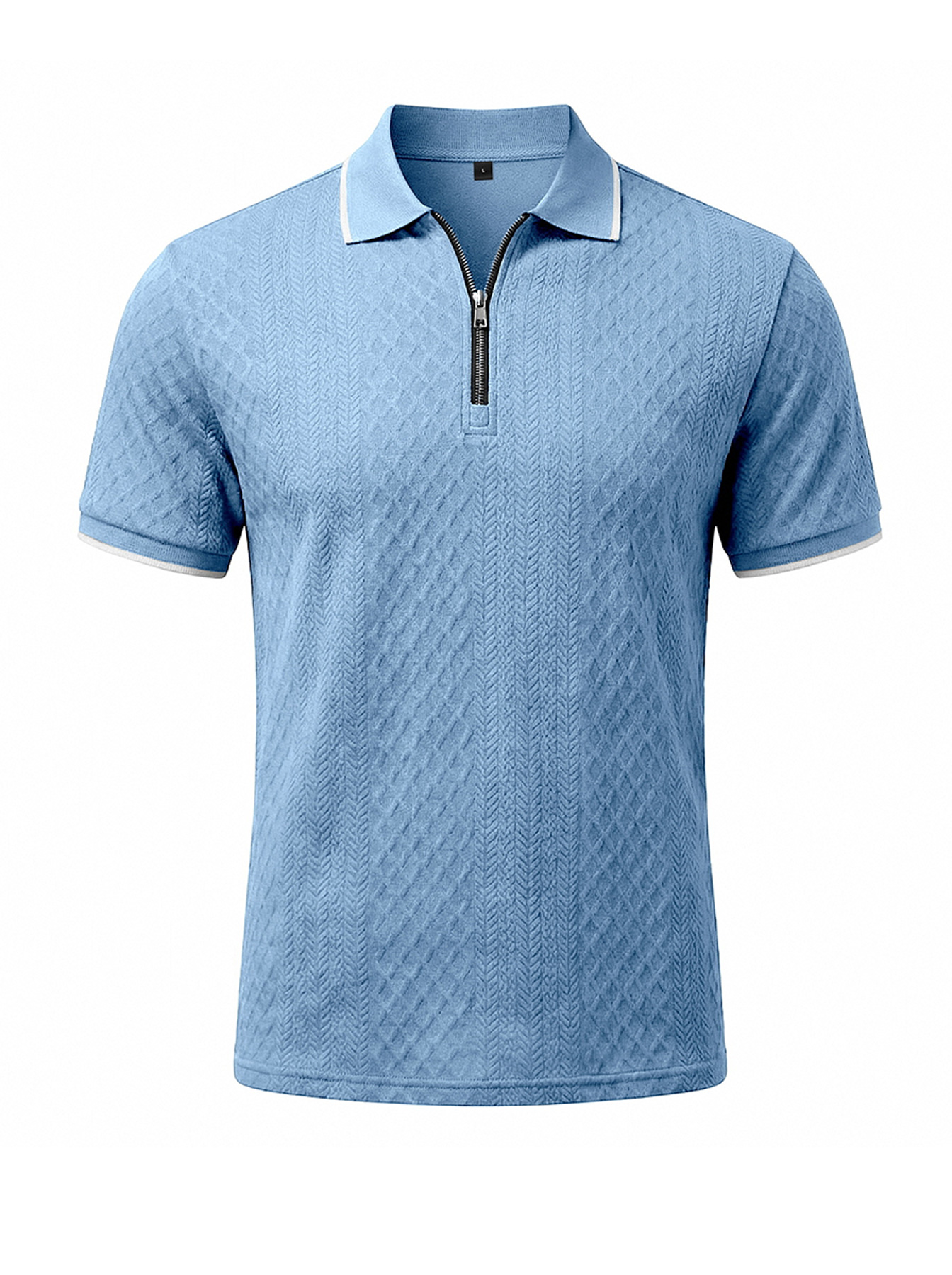 Men's Casual Jacquard Textured Collar Zipper Short-Sleeve Polo Shirt