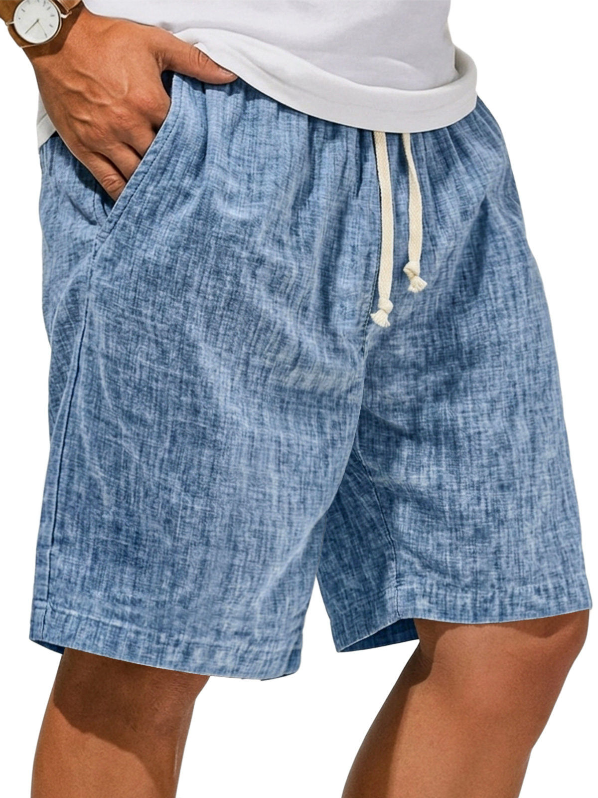 Men's Breathable Linen Embroidered Logo Casual Shorts