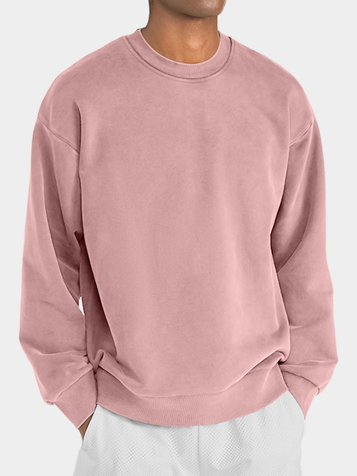 Men's round neck solid color casual and comfortable long-sleeved sweatshirt