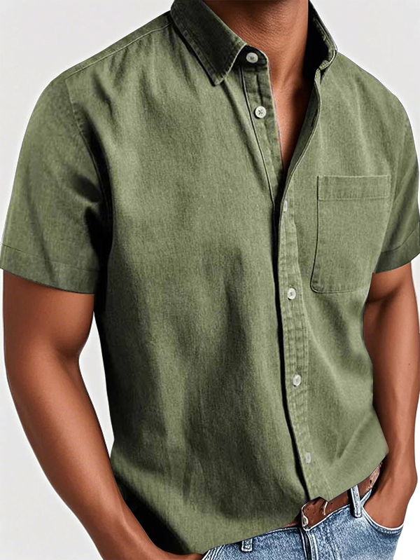 Men's Basic Retro Washed Pocket Short-sleeved Shirt