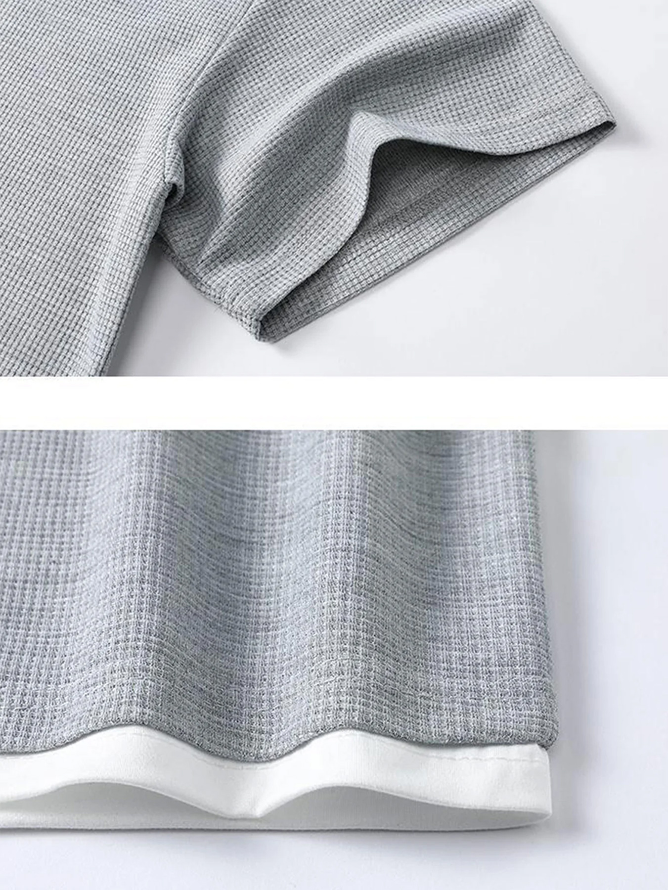 Men's Waffle-knit Faux Two-piece Casual Short-sleeved T-shirt