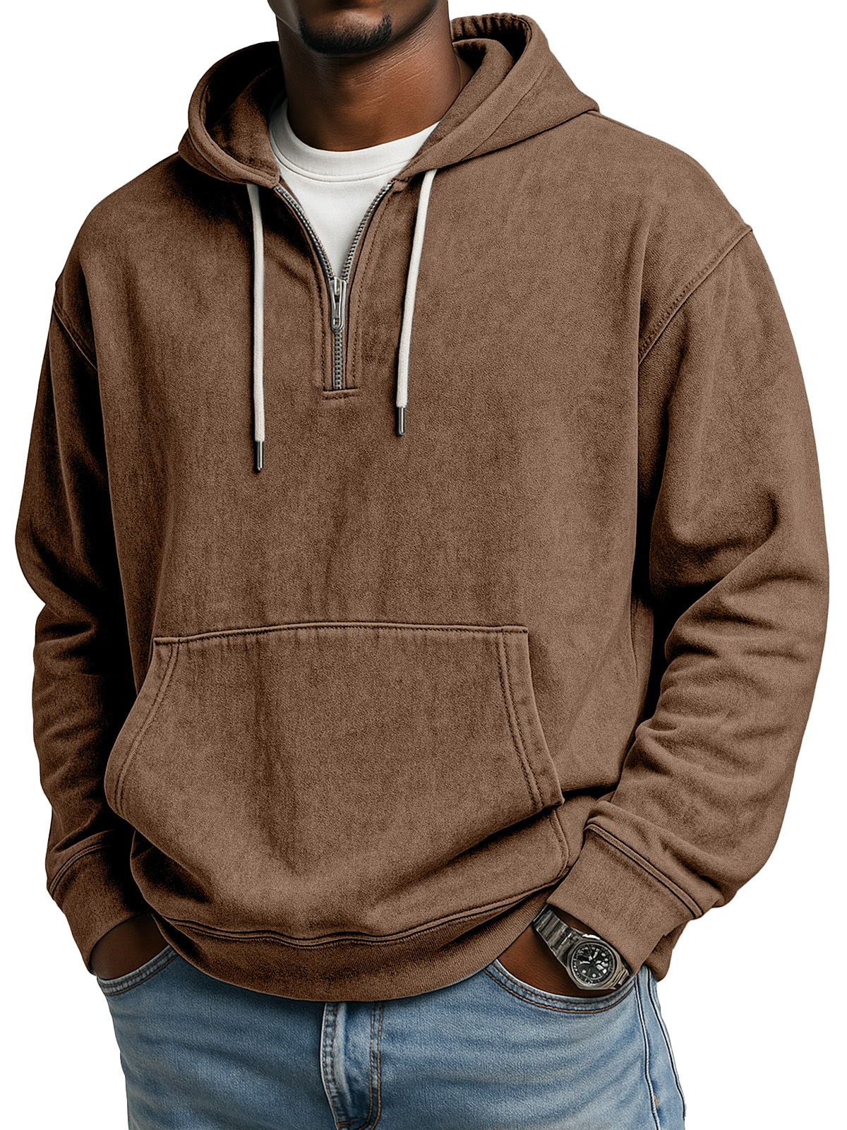 Men's Retro Casual Zipper Hooded Long Sleeve Sweatshirt