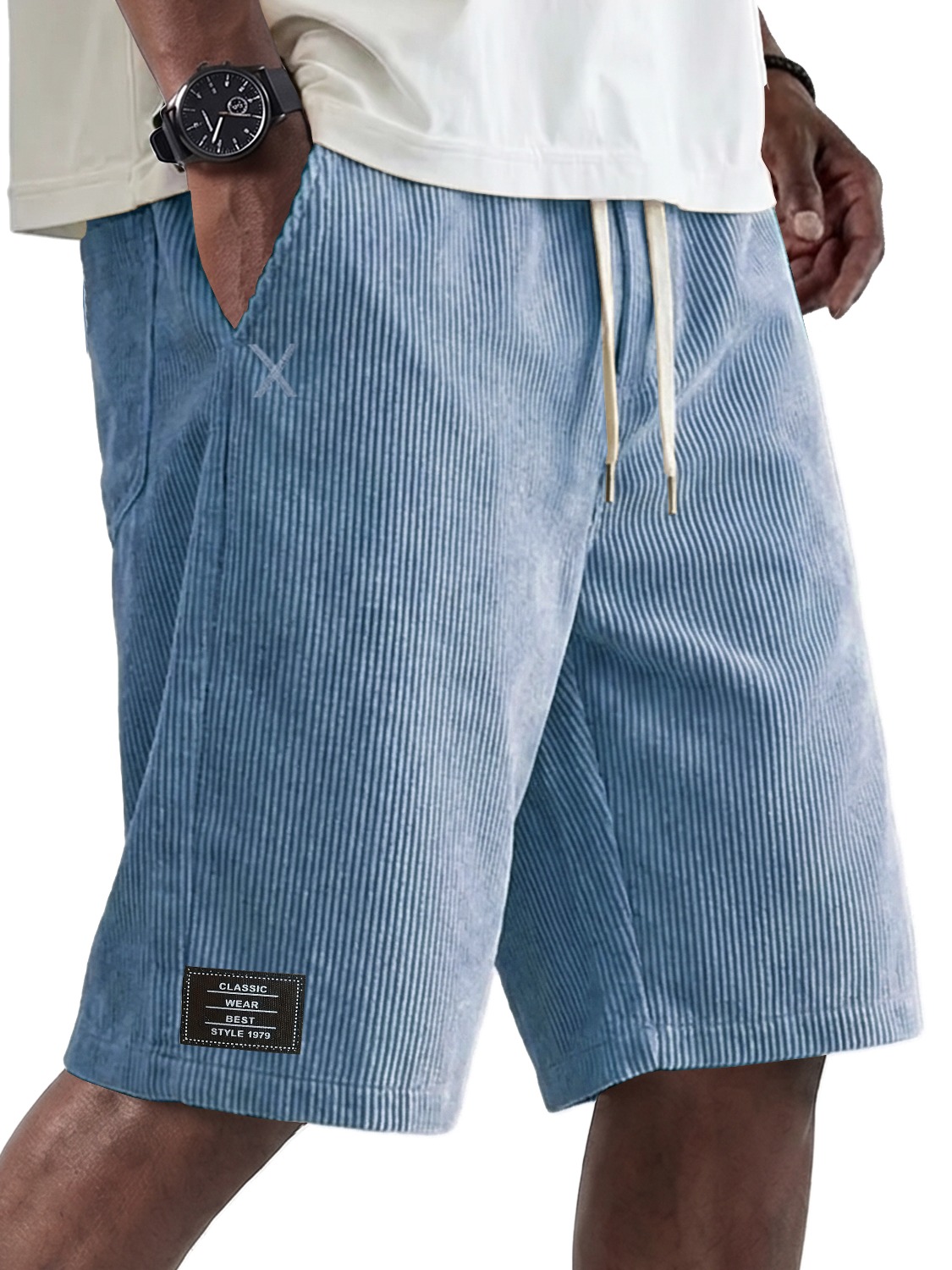 Men's Retro Comfortable Corduroy Shorts with Embroidered Logo