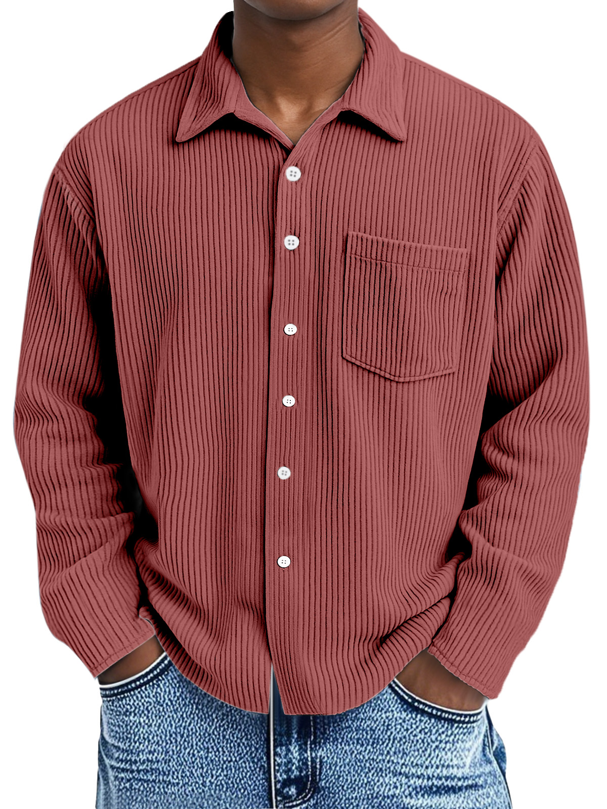 Men's Loose Casual Corduroy Loose Lapel Long Sleeve Shirt With Pockets