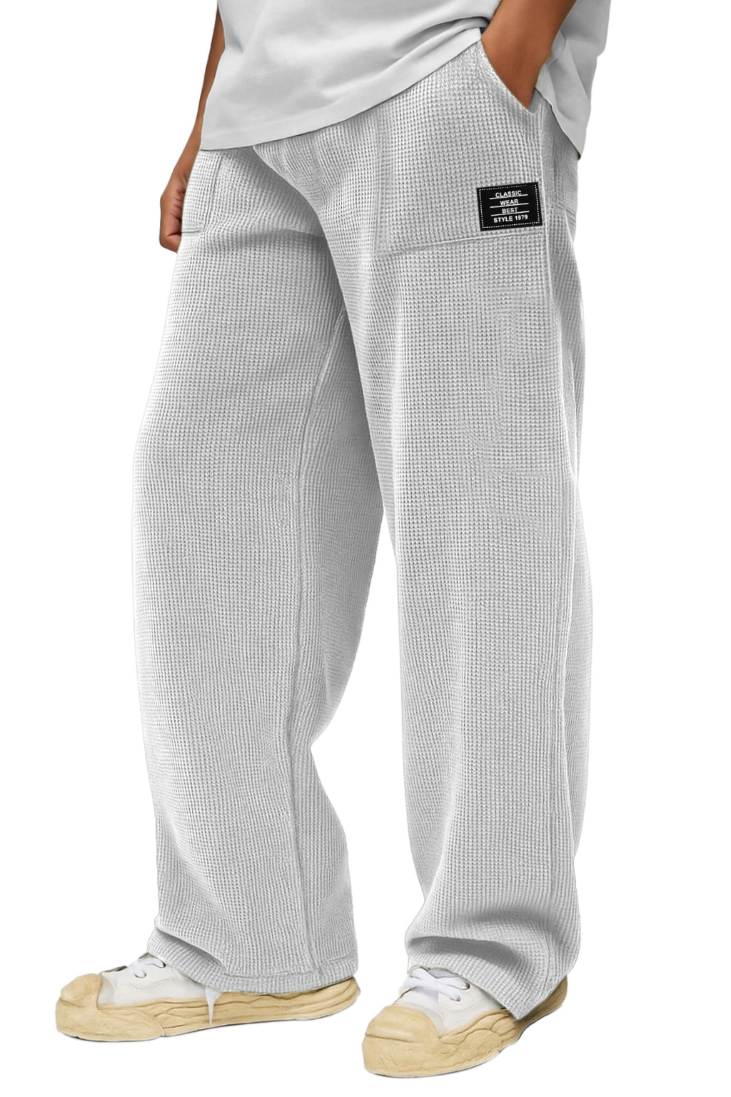 Men's Casual Solid Color Waffle Pocket Loose Pants