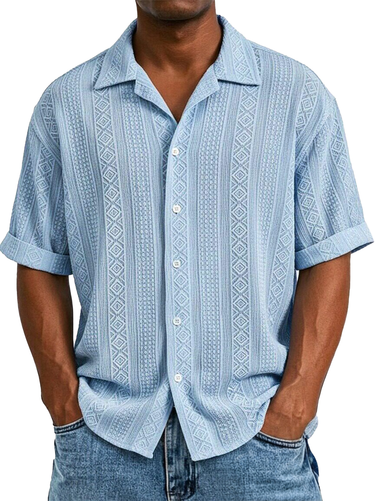 Men's simple casual solid color texture short-sleeved shirt