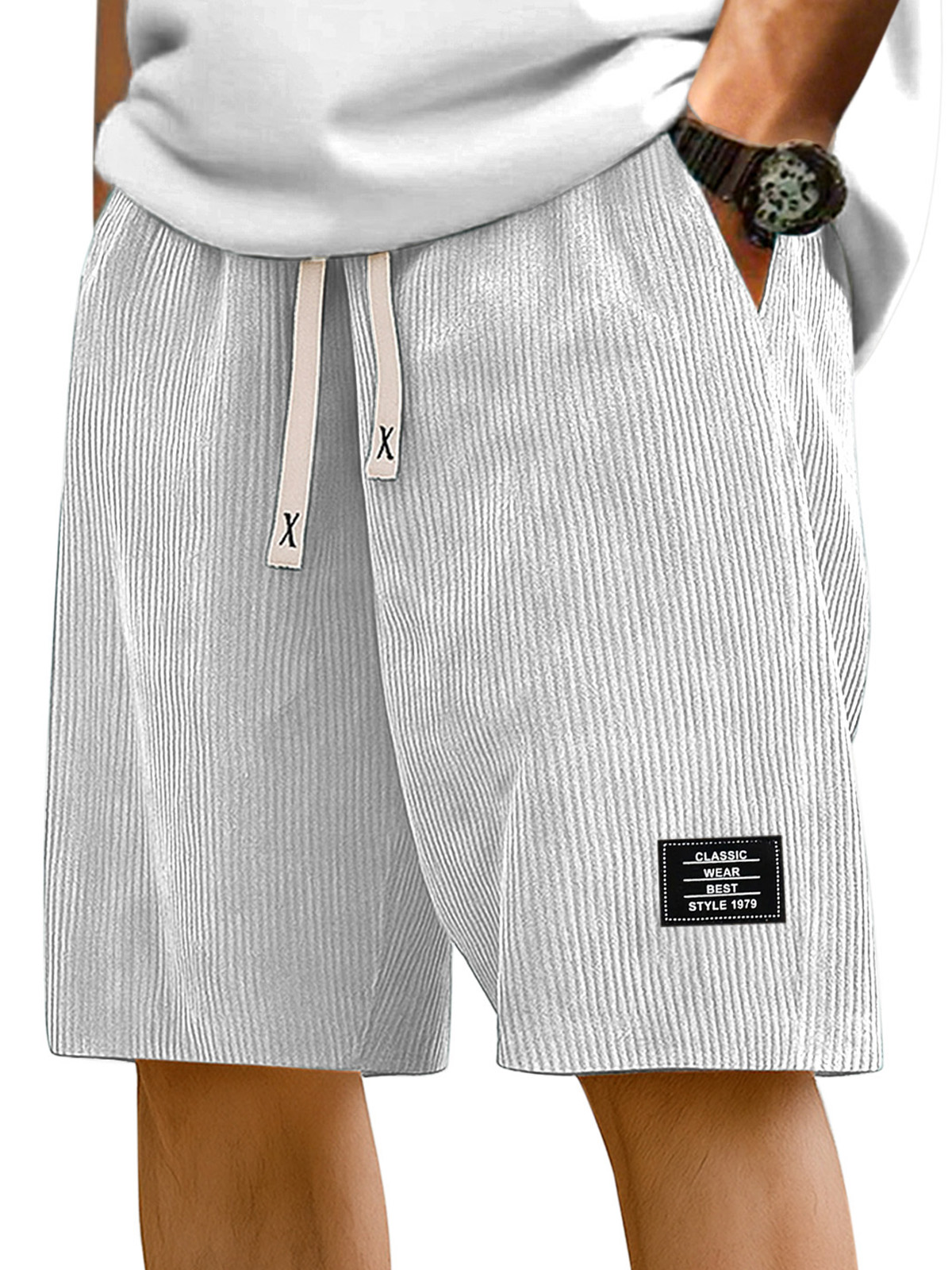 Men's Simple Solid Color Pit Stripe Logo Casual Shorts