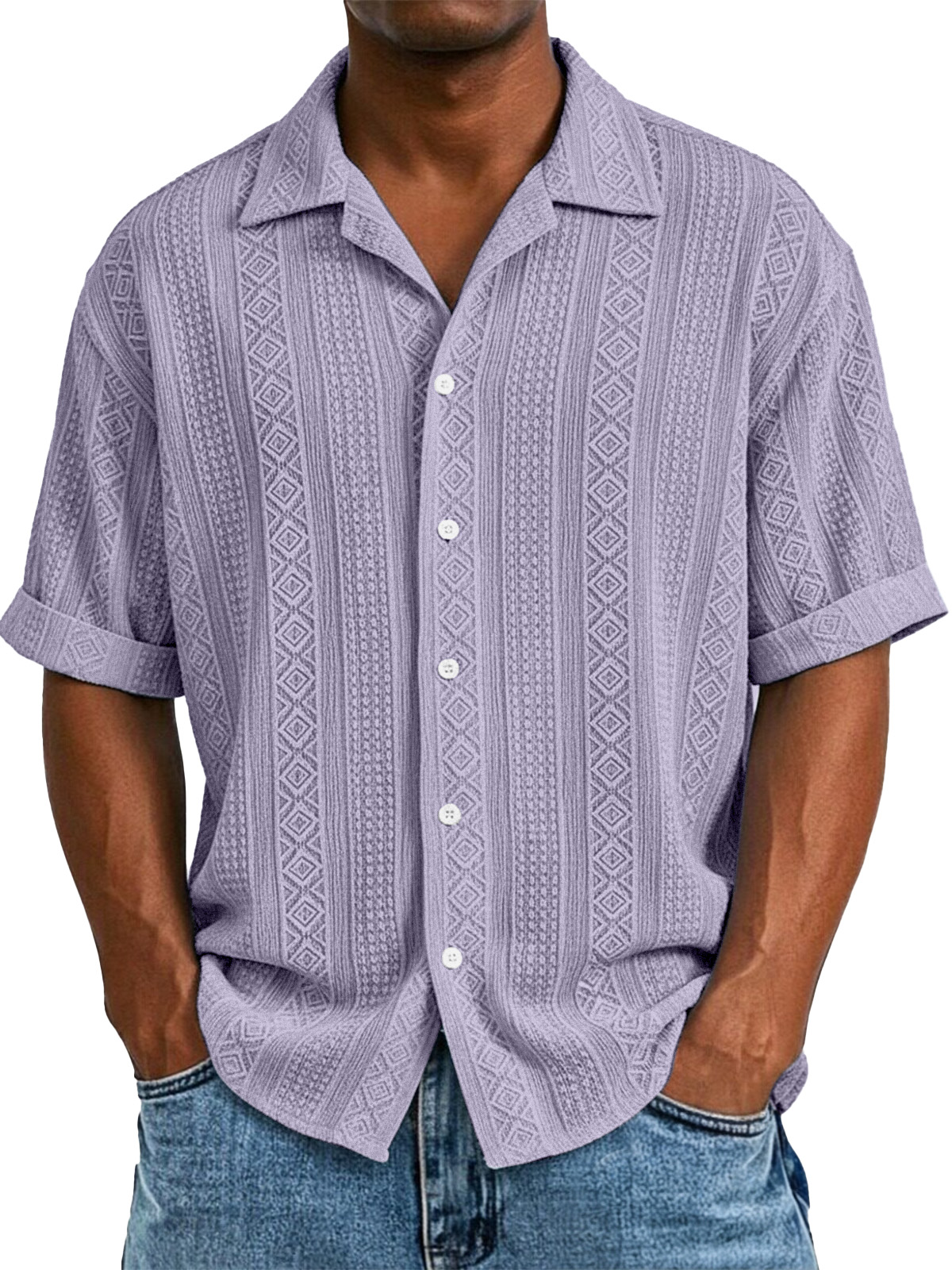 Men's simple casual solid color texture short-sleeved shirt