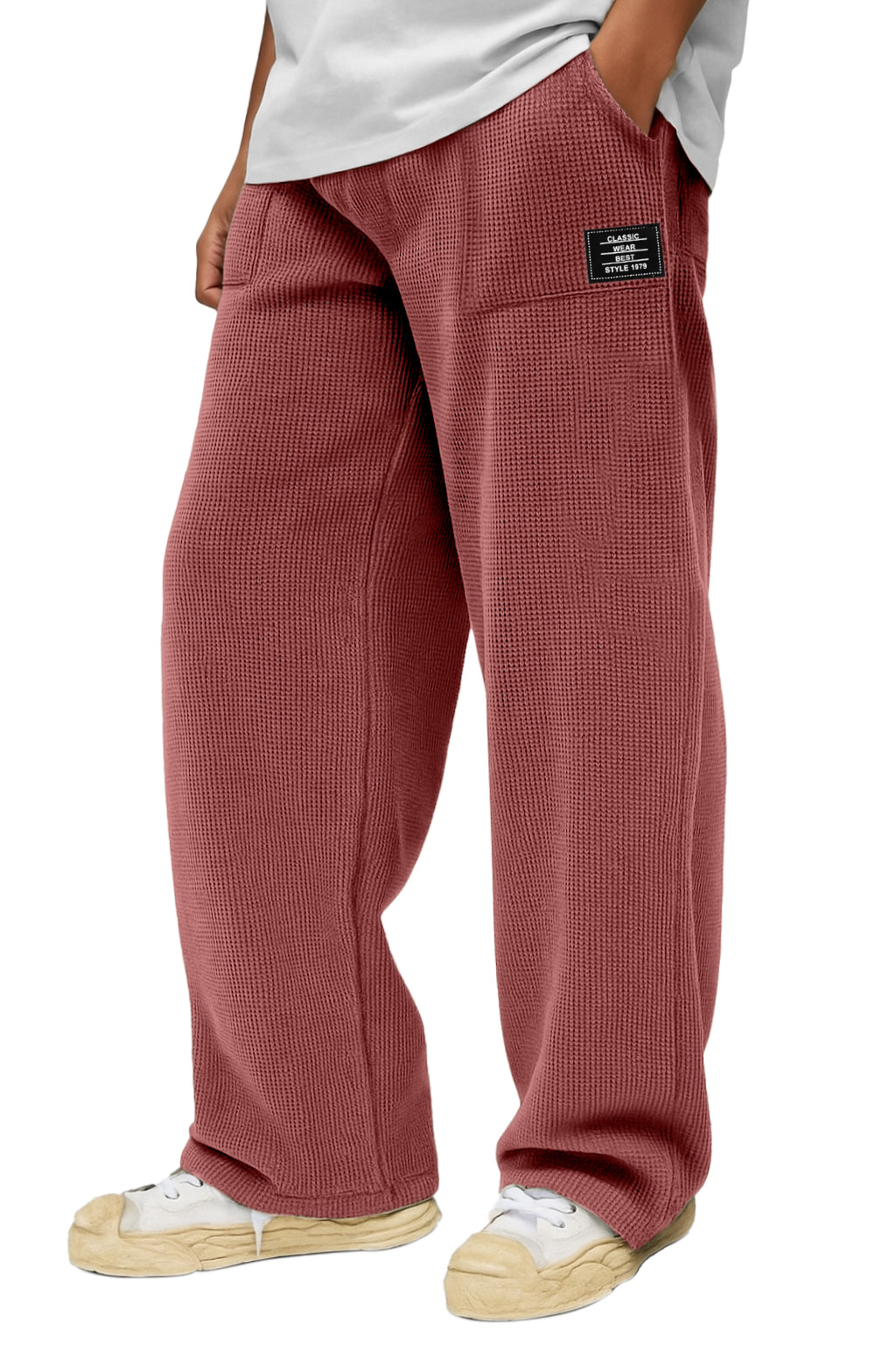 Men's Casual Solid Color Waffle Pocket Loose Pants
