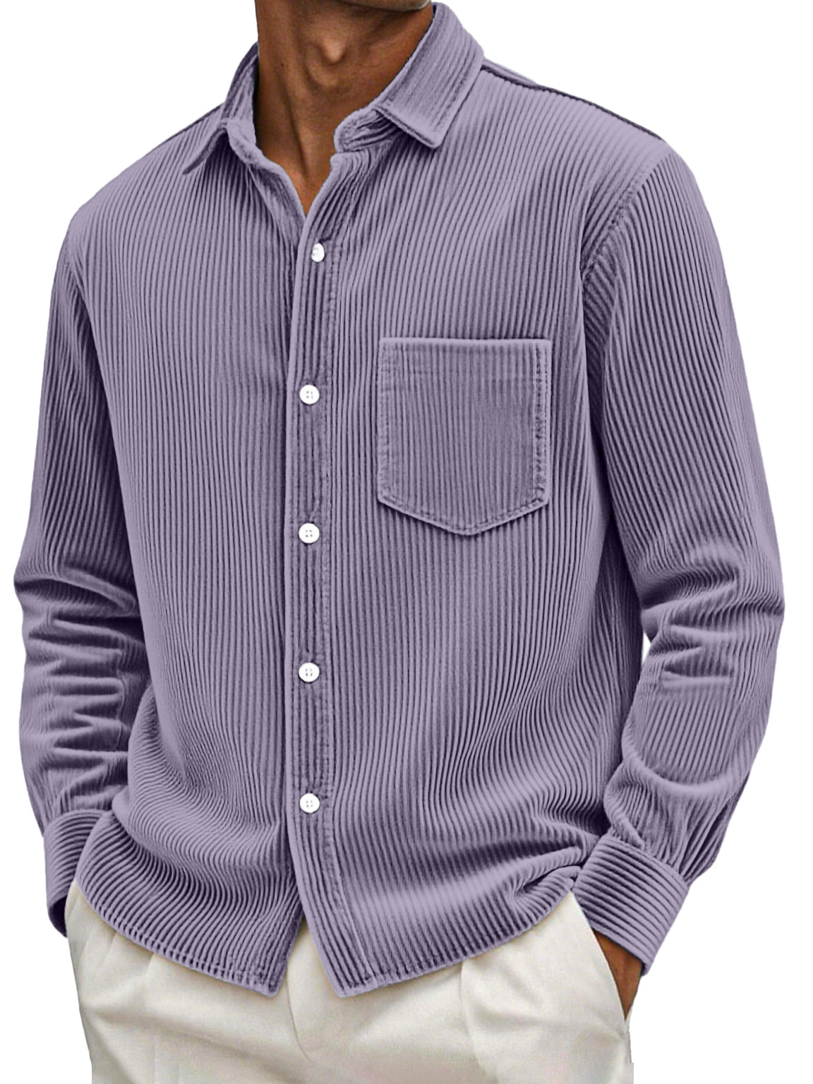 Men's Retro Casual Solid Color Corduroy Long Sleeve Shirt With Pockets