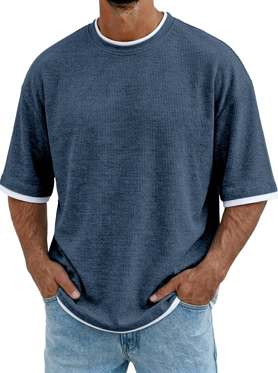 Men's Casual And Comfortable Solid Color Texture Short-sleeved Polo Shirt