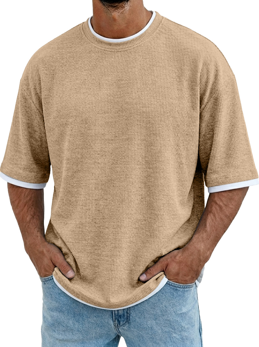 Men's Casual And Comfortable Solid Color Texture Short-sleeved Polo Shirt