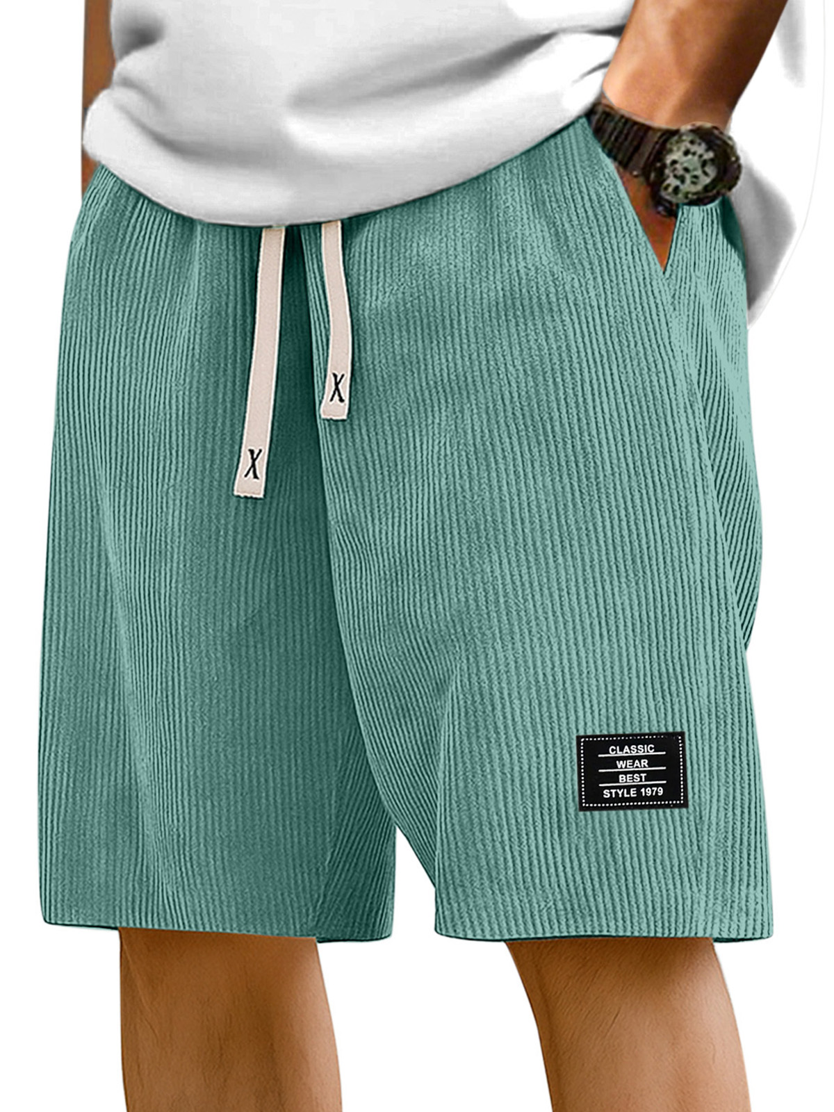 Men's Simple Solid Color Pit Stripe Logo Casual Shorts