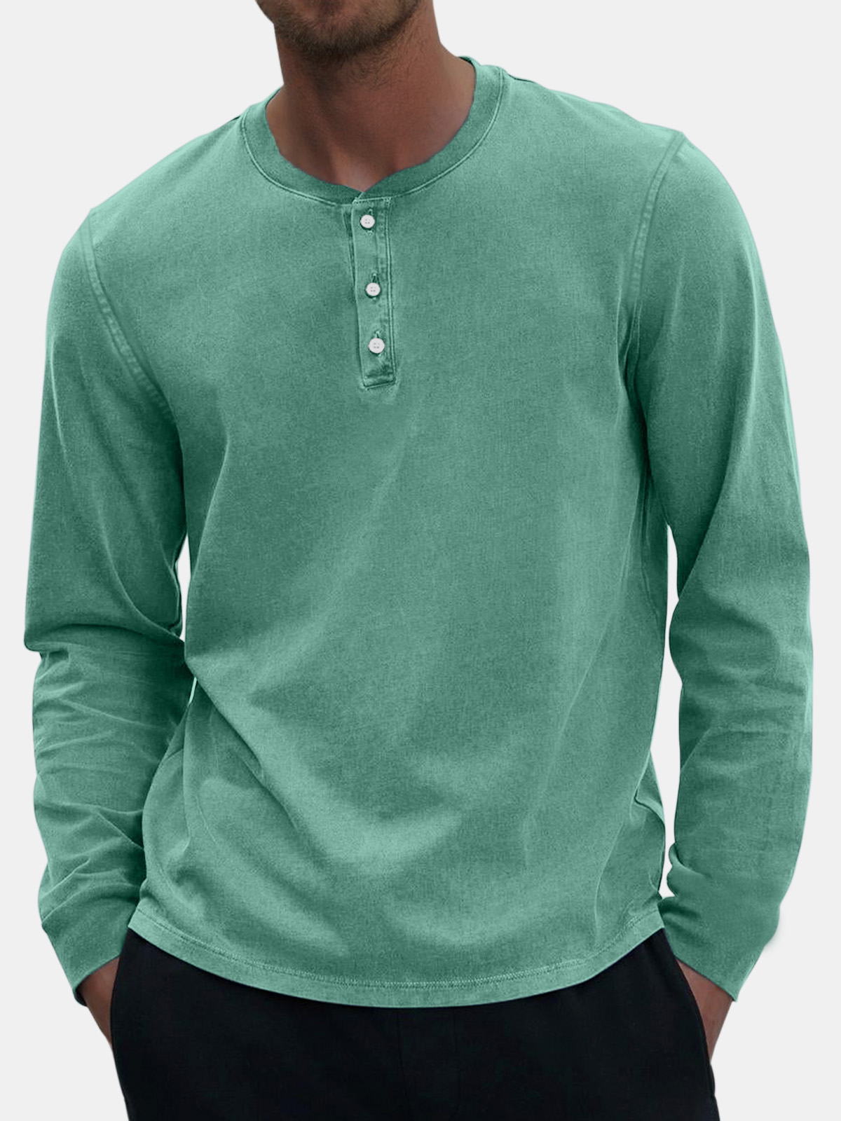 Men's Vintage Distressed Casual Button Down Long Sleeve Henley Shirt