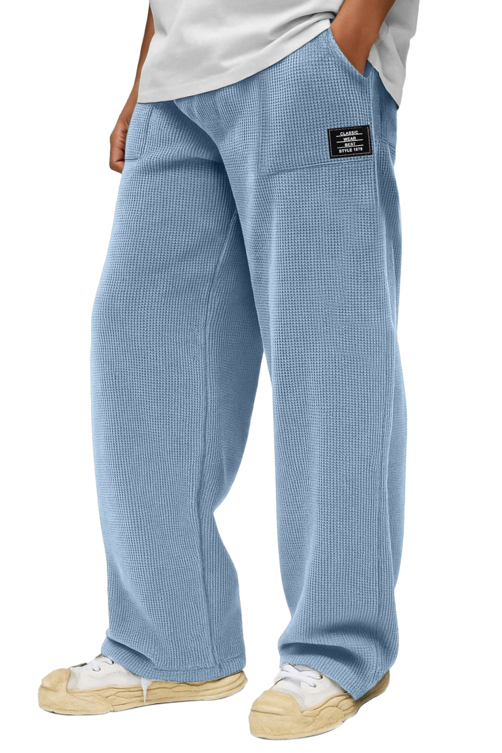 Men's Casual Solid Color Waffle Pocket Loose Pants