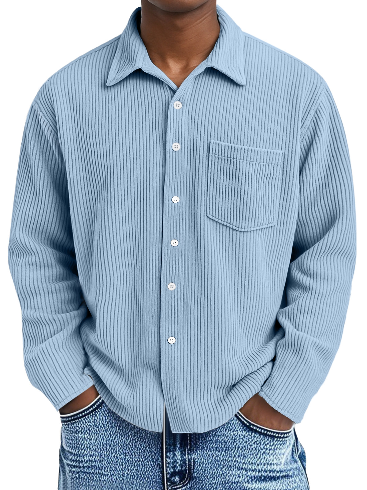 Men's Loose Casual Corduroy Loose Lapel Long Sleeve Shirt With Pockets