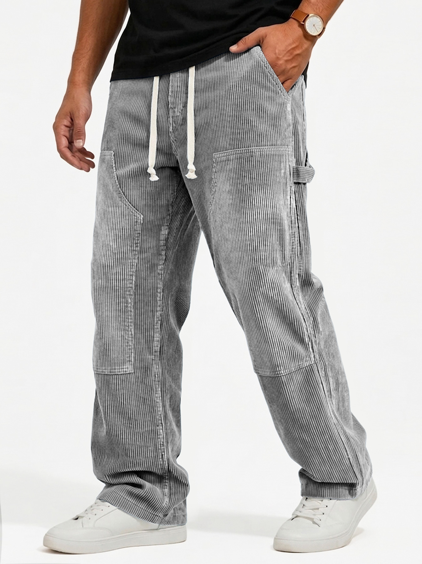 Men's Stylish Corduroy Cargo Trousers with Multiple Pockets