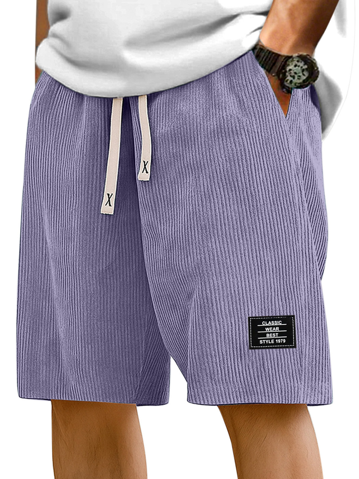 Men's Simple Solid Color Pit Stripe Logo Casual Shorts