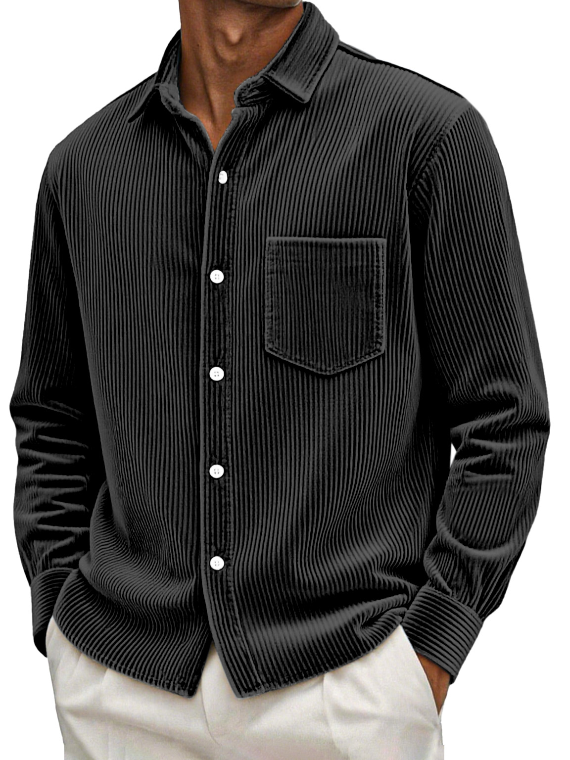 Men's Retro Casual Solid Color Corduroy Long Sleeve Shirt With Pockets