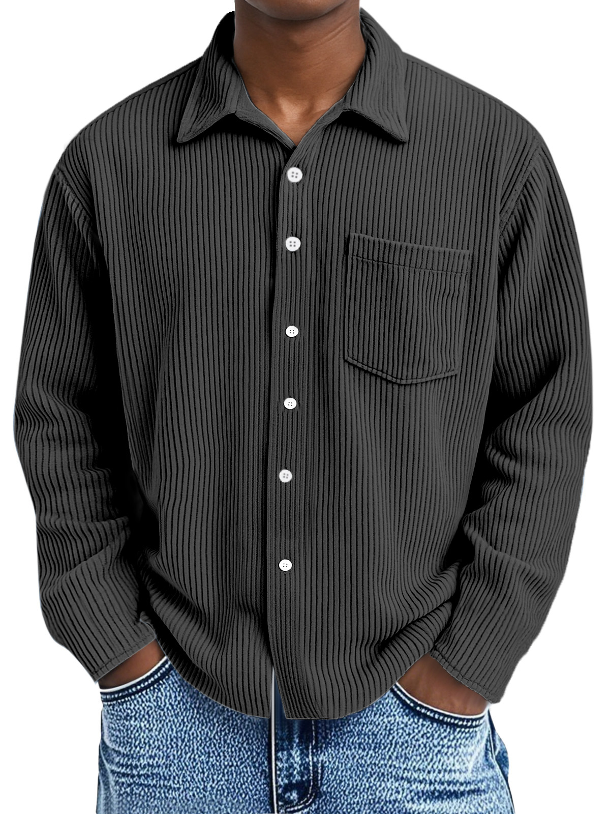 Men's Loose Casual Corduroy Loose Lapel Long Sleeve Shirt With Pockets