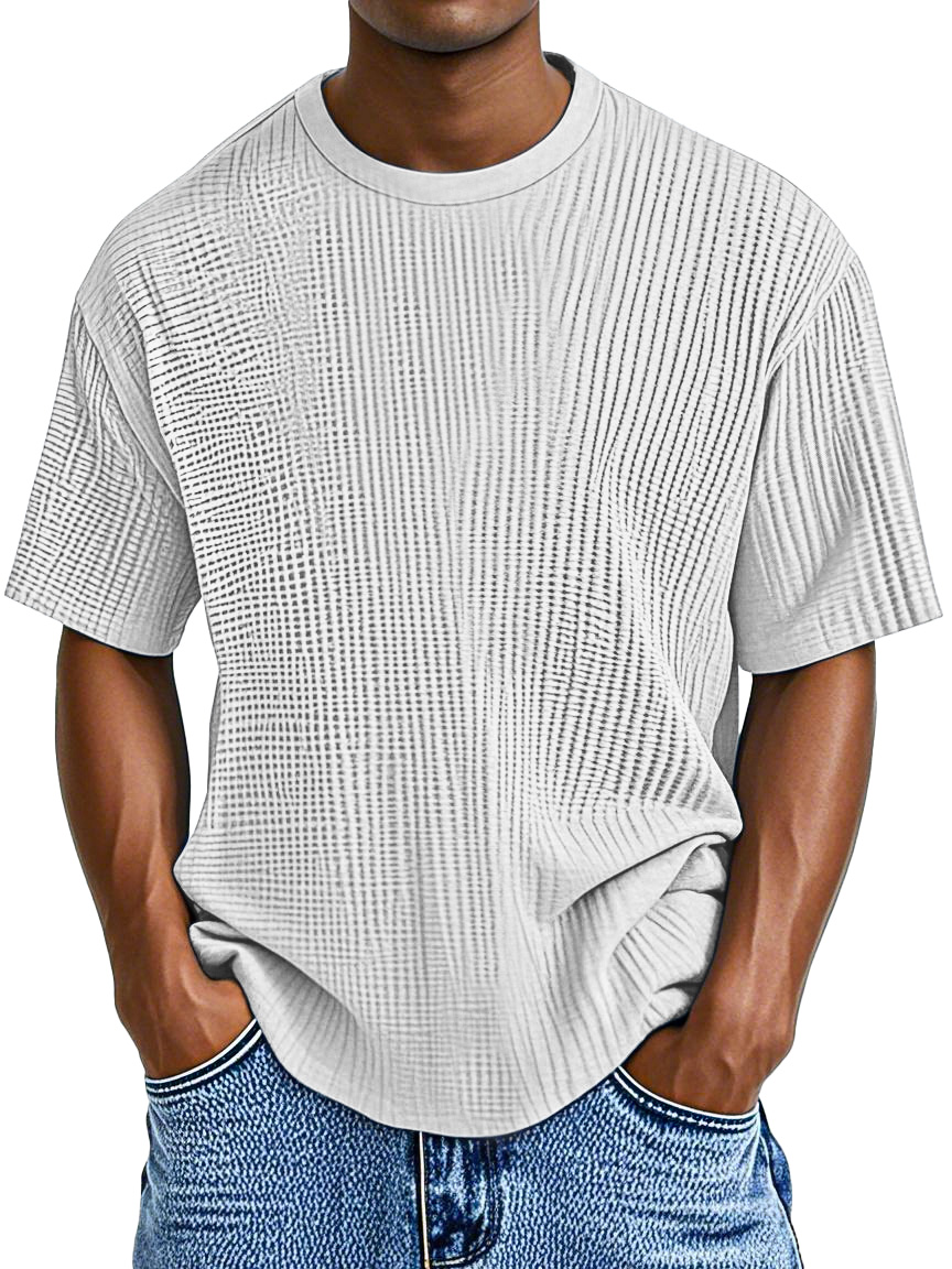 Men's Casual Solid Color Comfortable Waffle Short Sleeve T-shirt