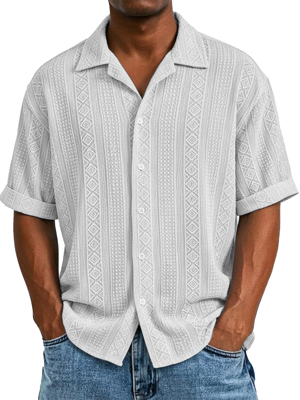 Men's simple casual solid color texture short-sleeved shirt