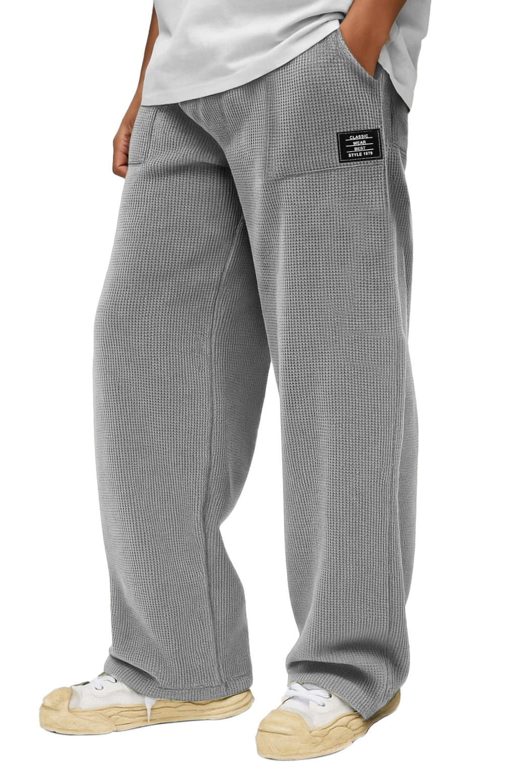 Men's Casual Solid Color Waffle Pocket Loose Pants