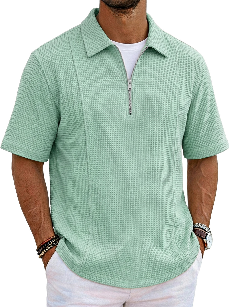Men's Casual Waffle Lapel Short Sleeve Polo Shirt